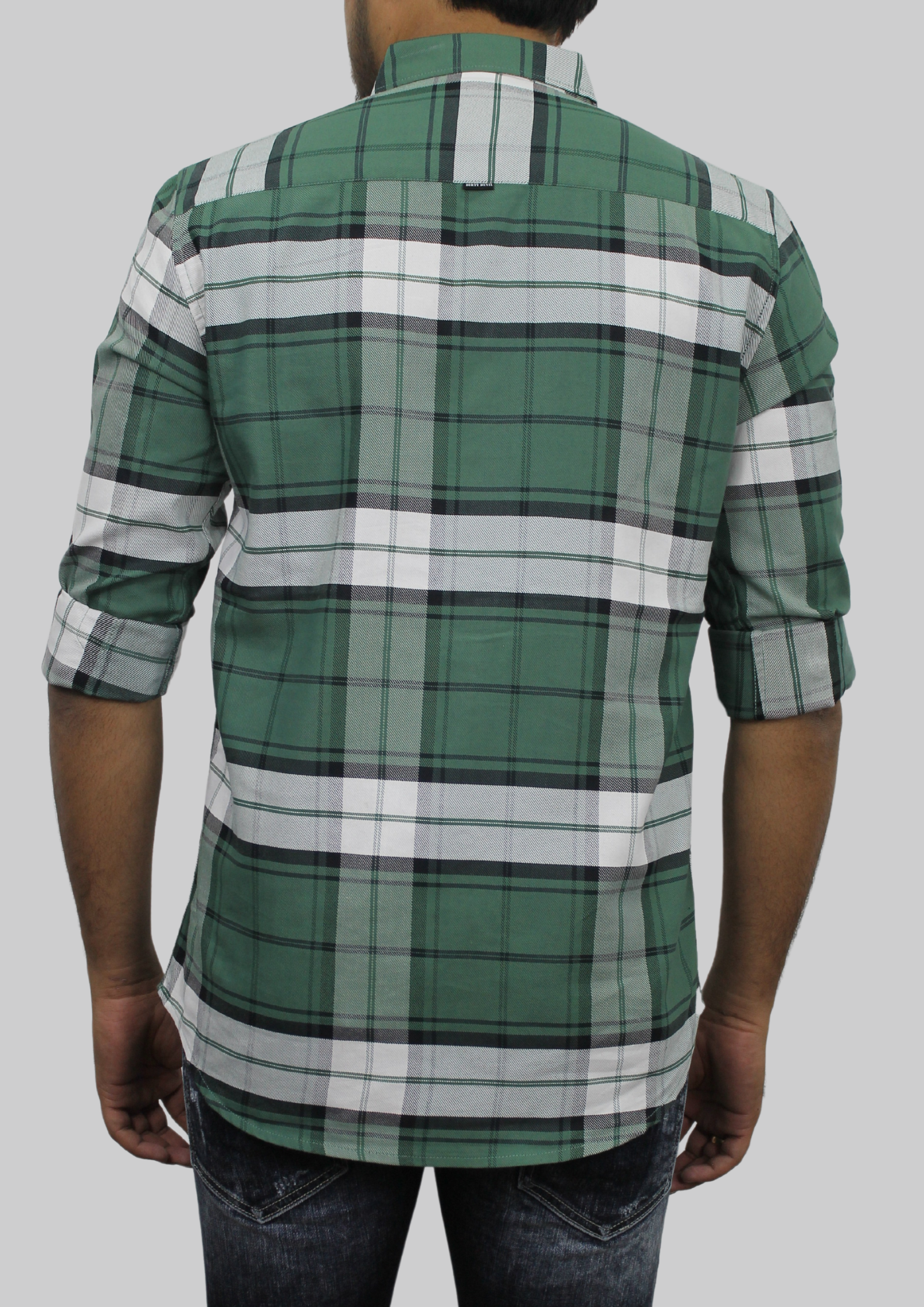Tartan Grid Green &White Double Pocket Checks Shirt