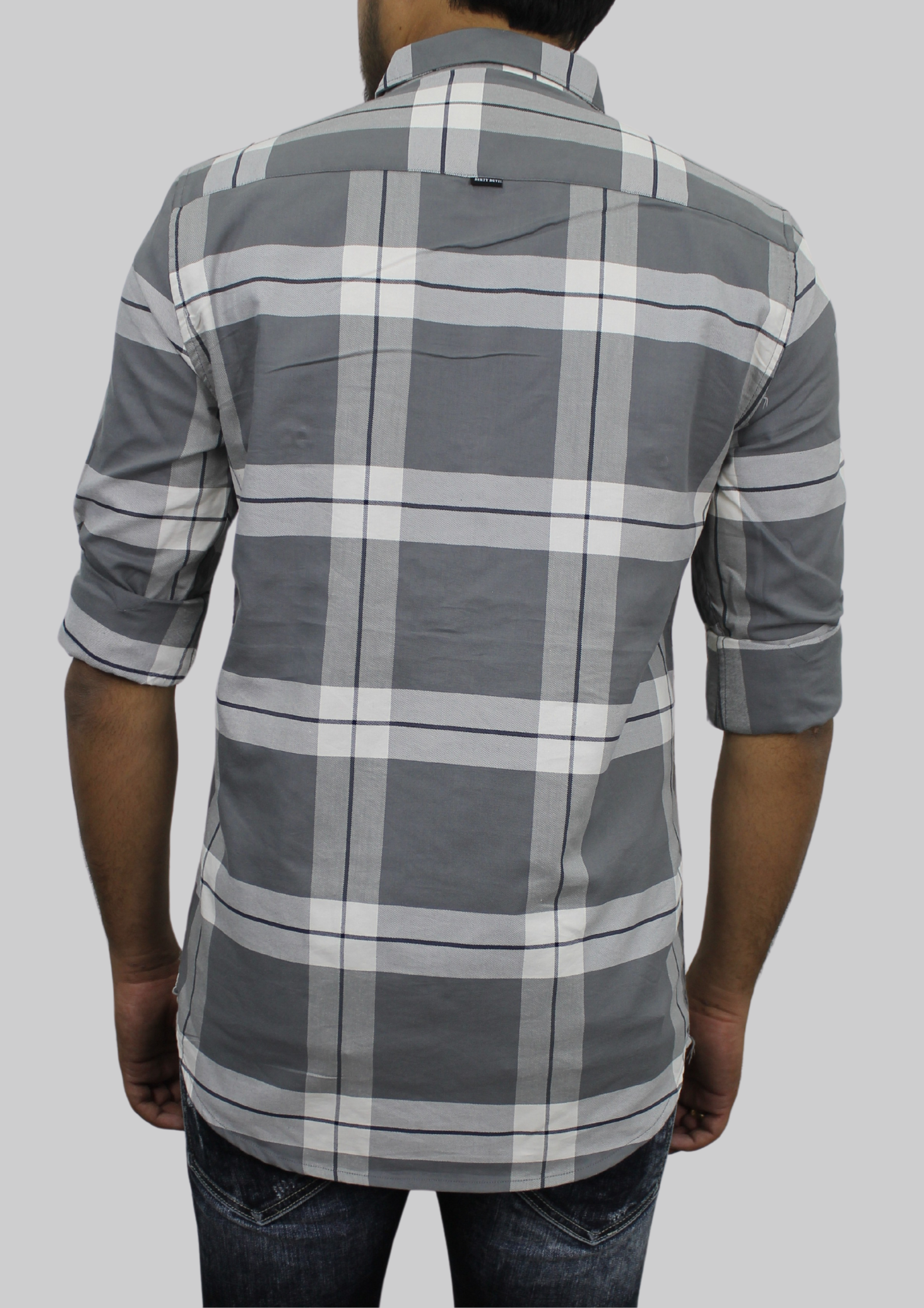 Lava Gray & White Double Pocket Checks Shirt