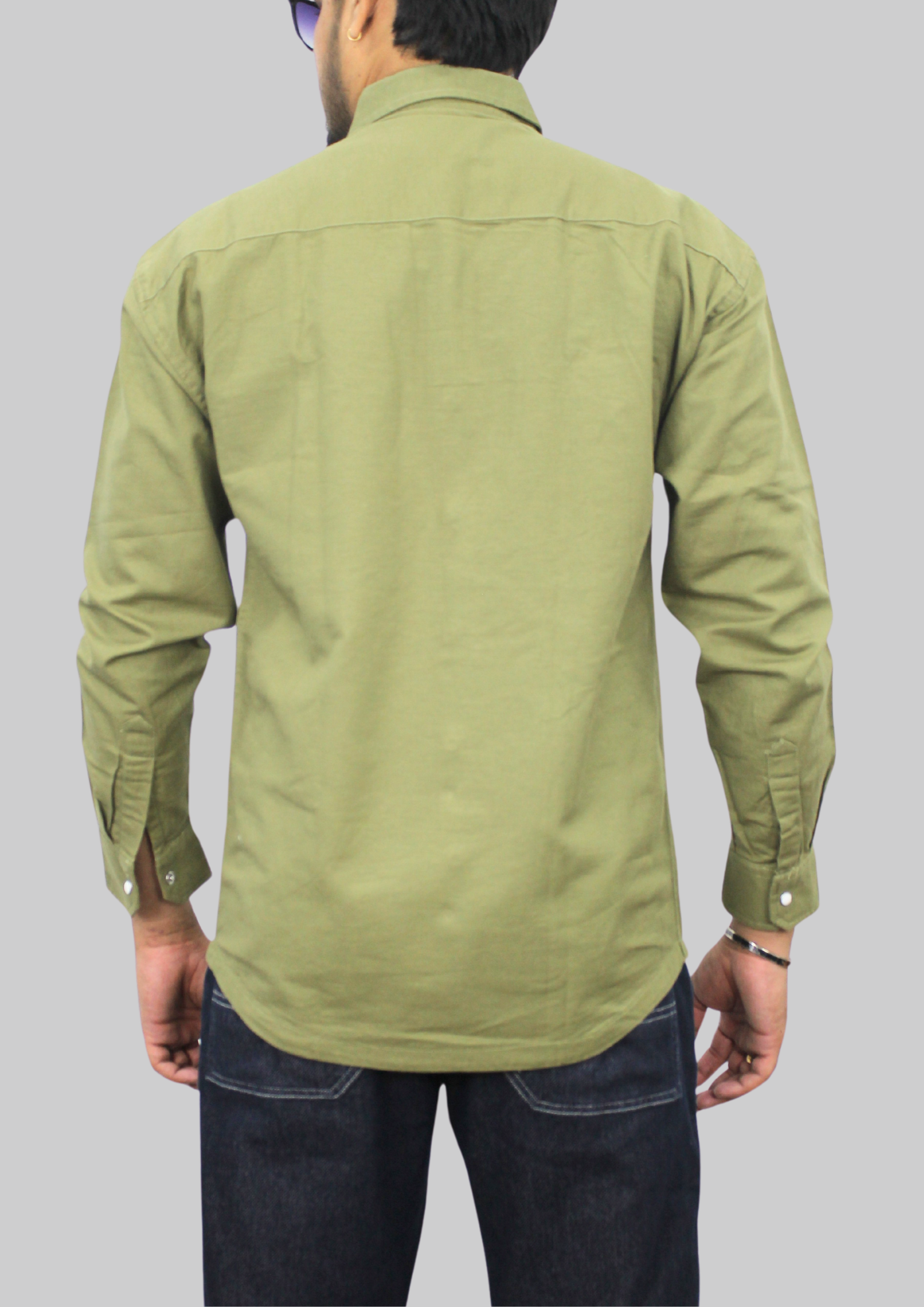 Bamboo Green Double Pocket Down Shoulder Shirt
