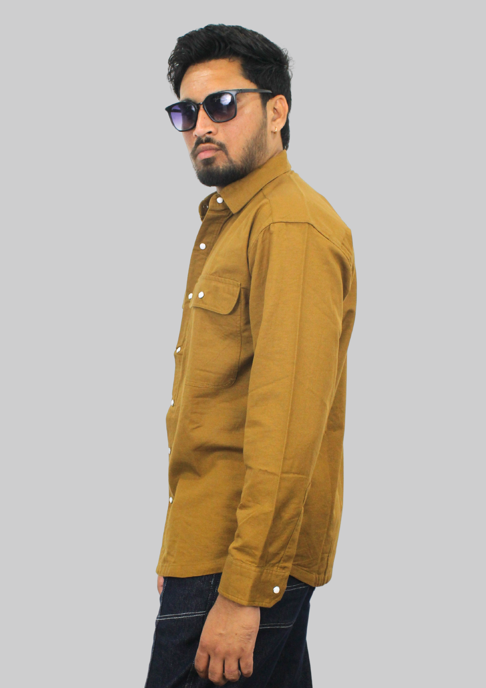 Rust Khakhi Double Pocket Down Shoulder Shirt